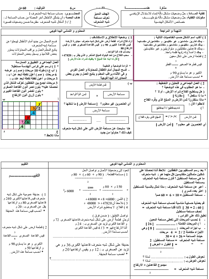 تمارين مساحة الشبه منحرف
