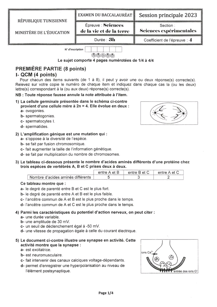 بكالوريا علوم تجريبية 2023 علوم الحياة و الارض