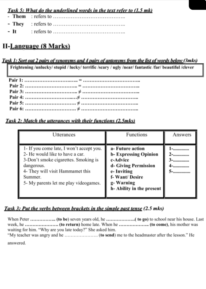 فرض تاليفي عدد 2 في الانجليزية تاسعة اساسي