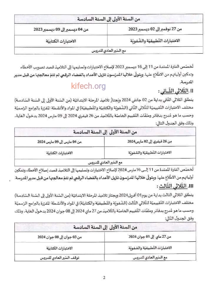 رزنامة الامتحانات المدرسية 2024 تونس