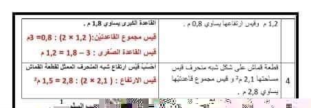 حساب مساحة شبه المنحرف سنة ابتدائي